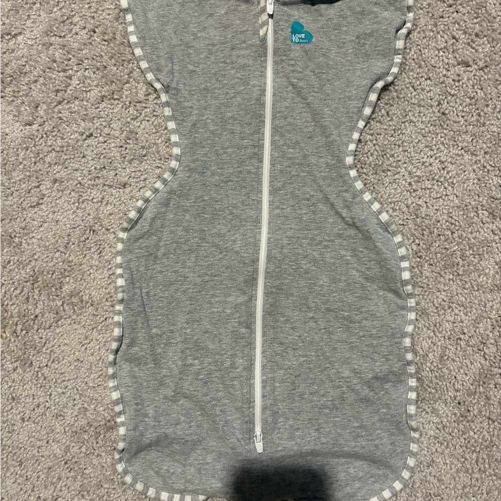 Love to Dream Gray and White Sleep Sack with Pom-Pom Trim